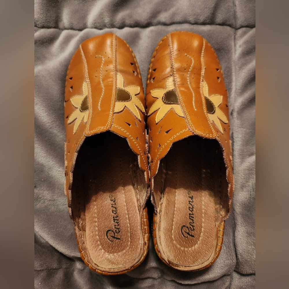 Brown Floral Mules